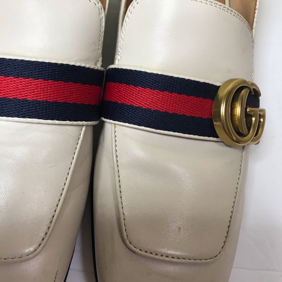 GUCCI Peyton Leather Pearl Heels Marmont GG Shoes Loafers Designer Gold Hardware - Picture 10 of 17